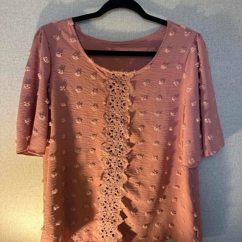 SHEIN Dusty Pink Lace Accent Blouse